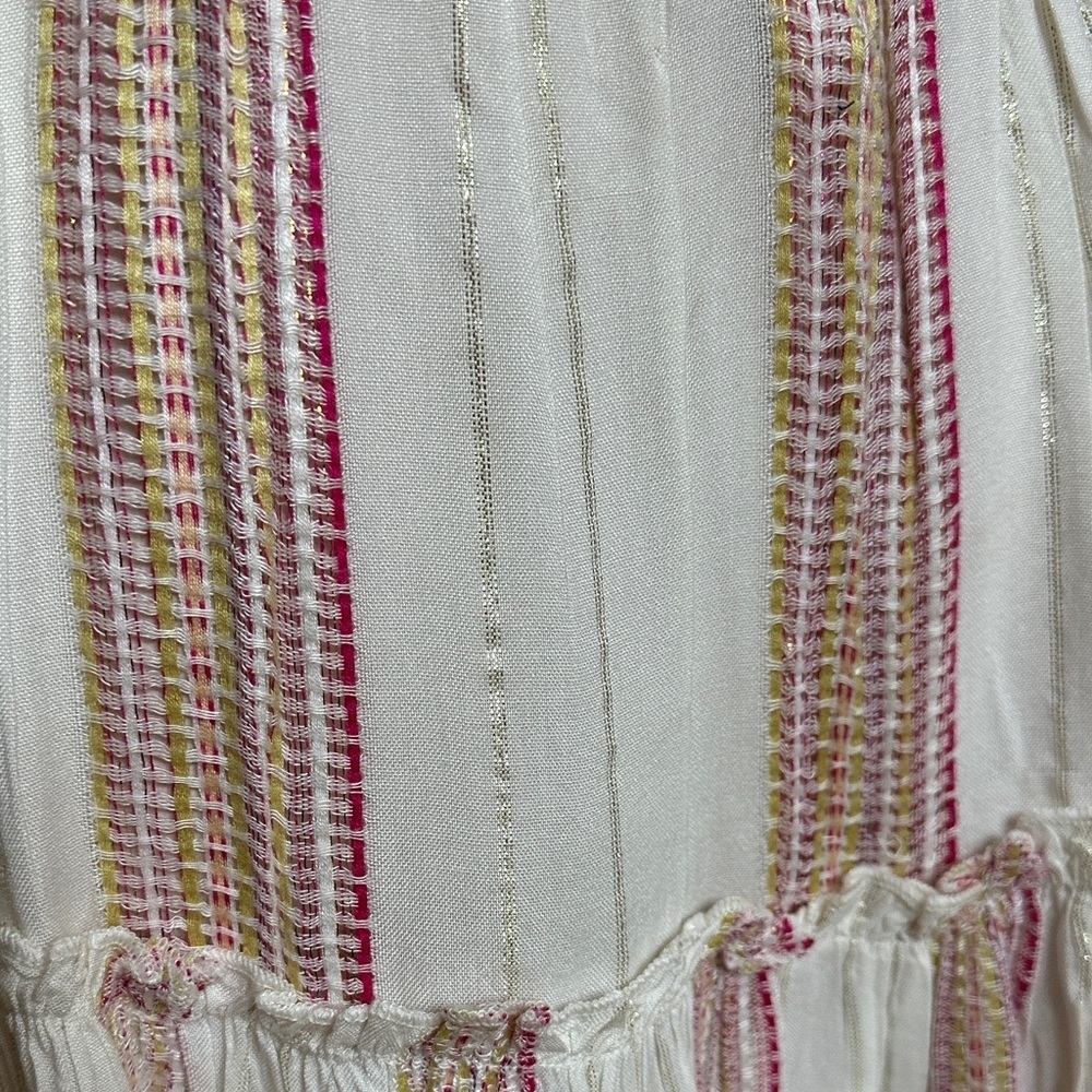 Elan White Pink Metallic Stripe Tiered Mini Skirt Drawstring Waist Size M - Picture 4 of 5